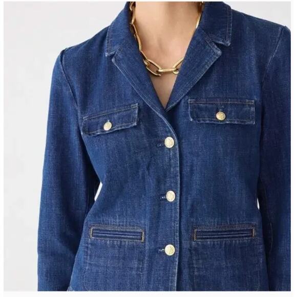 J Crew Denim Blazer Jacket 8 Resin Wash Gold Button Academia Coastal Nautical - Picture 3 of 7